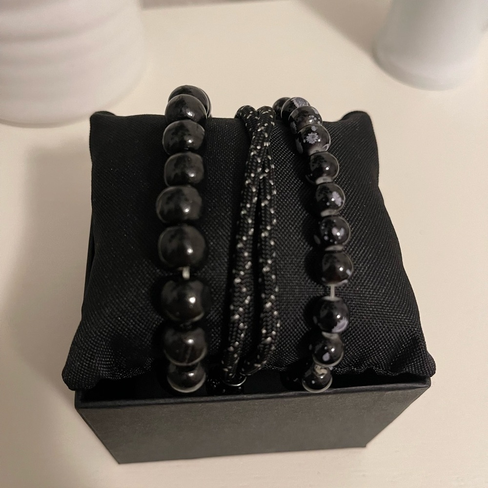 Black Beaded Bracelet Set 3 piece